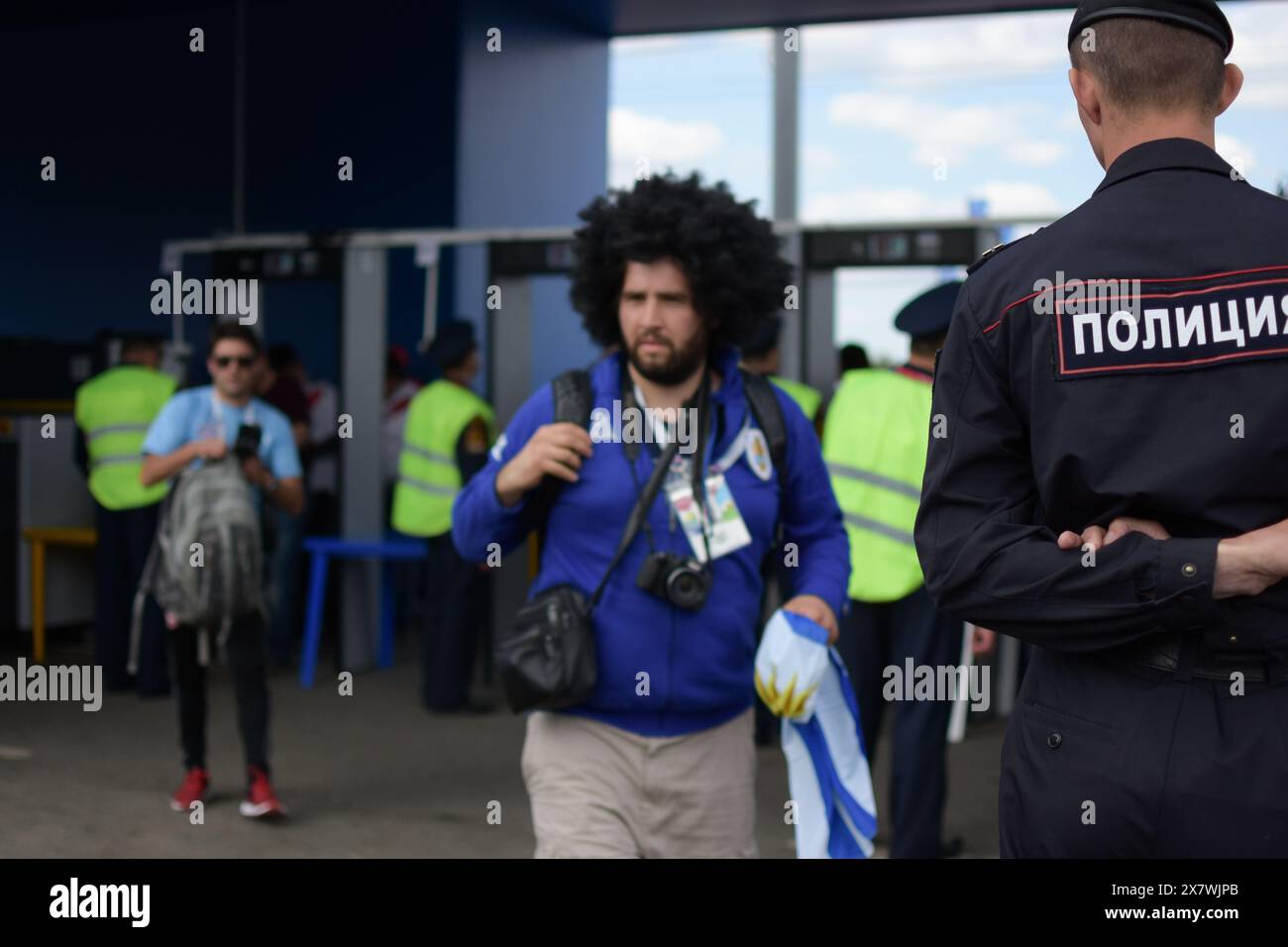Controllo della sicurezza alla festa dei tifosi di Mosca alla Coppa del mondo 2018 Foto Stock
