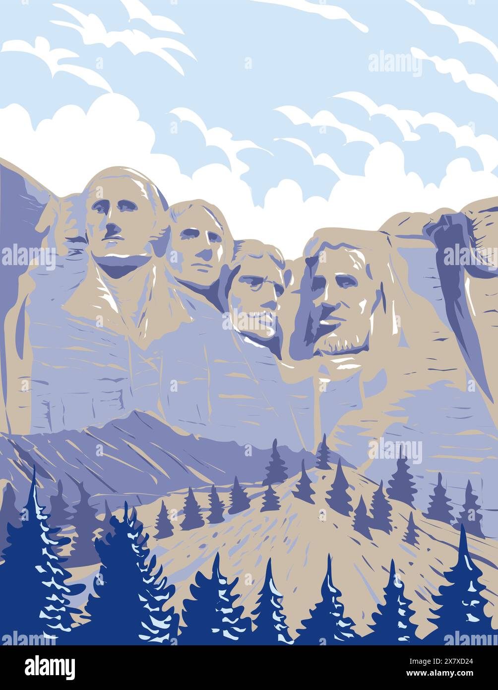 Poster della WPA del Mount Rushmore National Memorial con colossale scultura chiamata Shrine of Democracy nelle Black Hills vicino a Keystone, South Dakota USA i Illustrazione Vettoriale