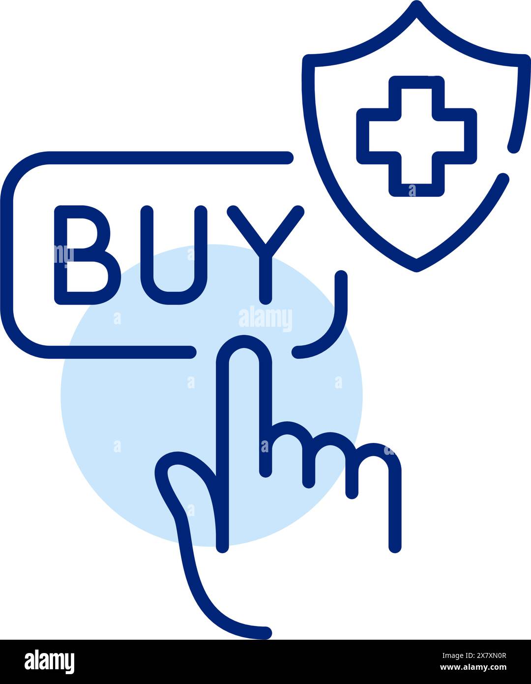 Dito che fa clic sul pulsante Acquista. Shopping per l'assicurazione medica. Pixel Perfect, icona traccia modificabile Illustrazione Vettoriale