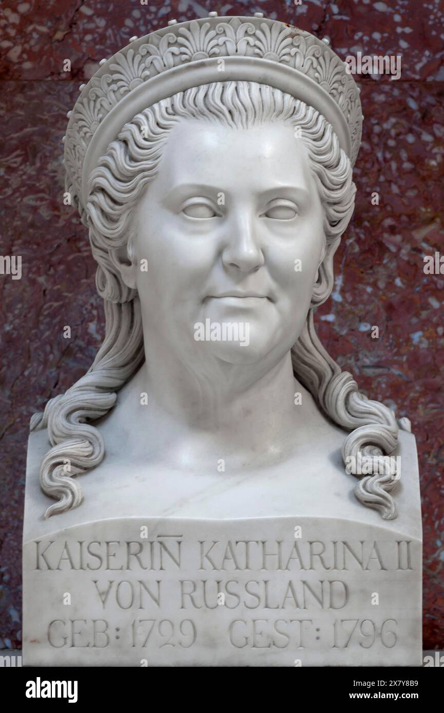 Busto di Caterina II, la grande di Russia, 1729-1796, Wallhalla, Donaustauf, alto Palatinato, Baviera, Germania, Europa Foto Stock