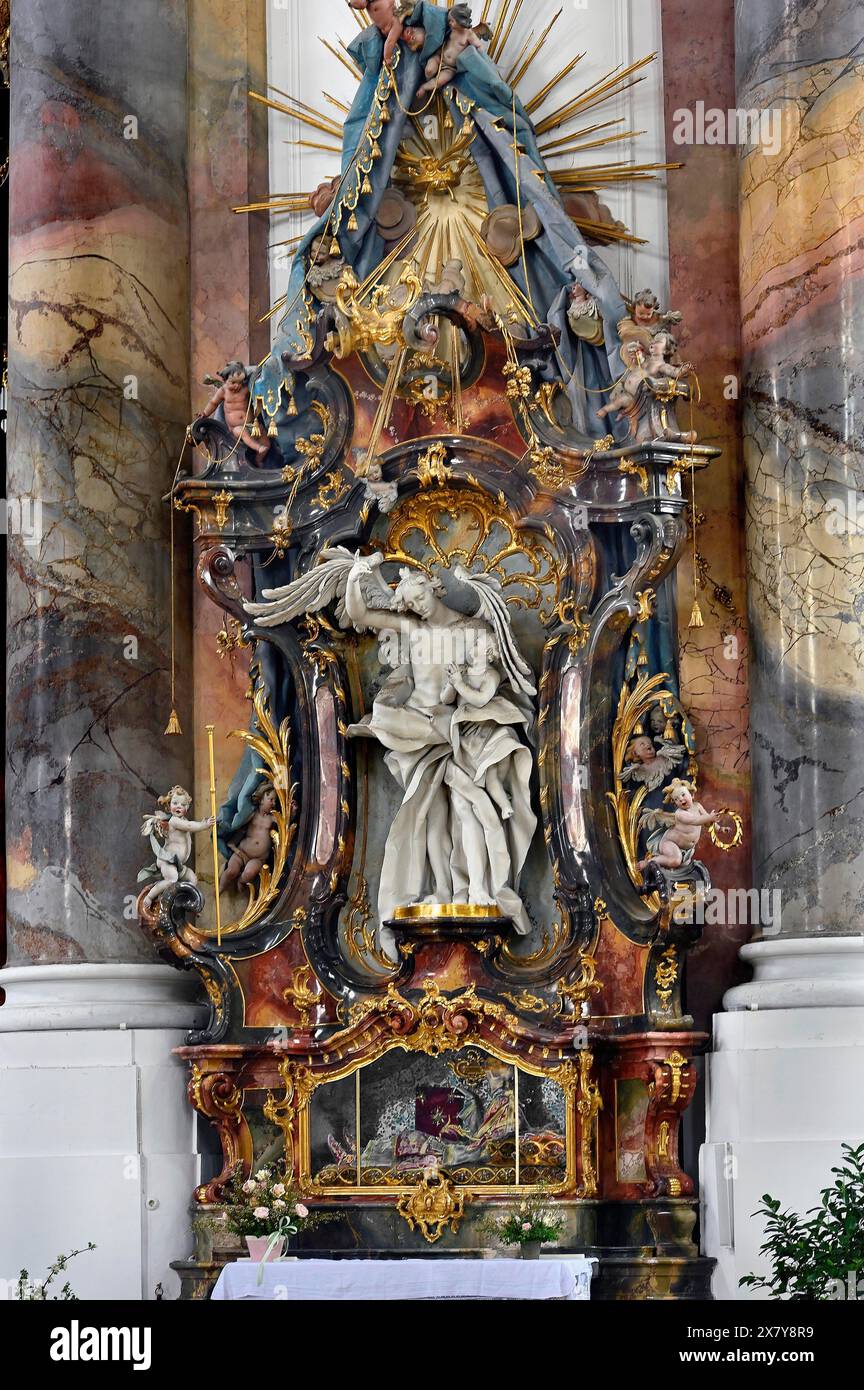 Altare laterale con reliquia, Basilica di Sant'Alessandro e San Teodoro, Monastero di Ottobeuren, Allgäu, Svevia, Baviera, Germania, Europa Foto Stock