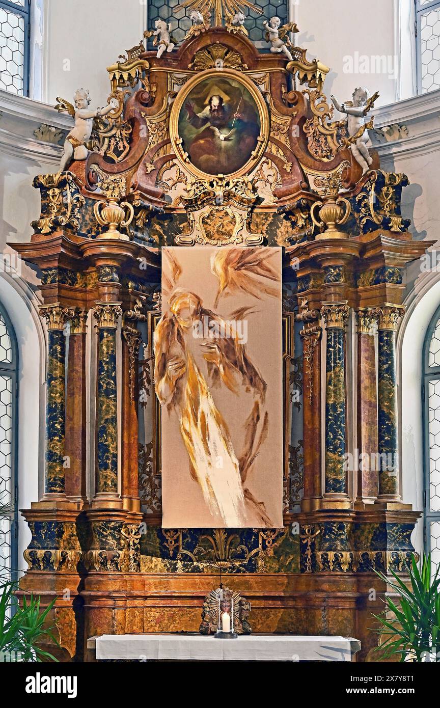 La Cappella benedettina con l'Angelo della Risurrezione, o il panno pasquale di Ottobeuren, l'artista Dr Karel Rechli, il monastero di Ottobeuren, Allgäu, Swabi Foto Stock