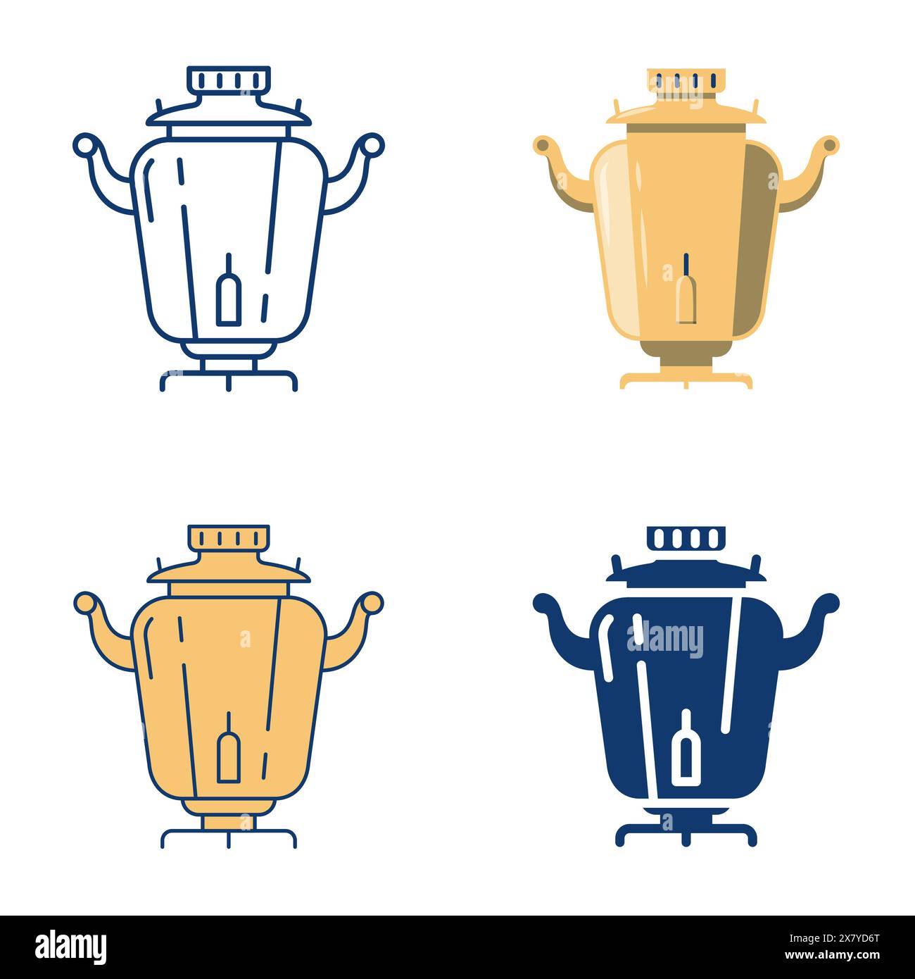 Icona samovar tradizionale in stile piatto e lineare. Caldaia nazionale russa ad acqua calda. Illustrazione vettoriale. Illustrazione Vettoriale