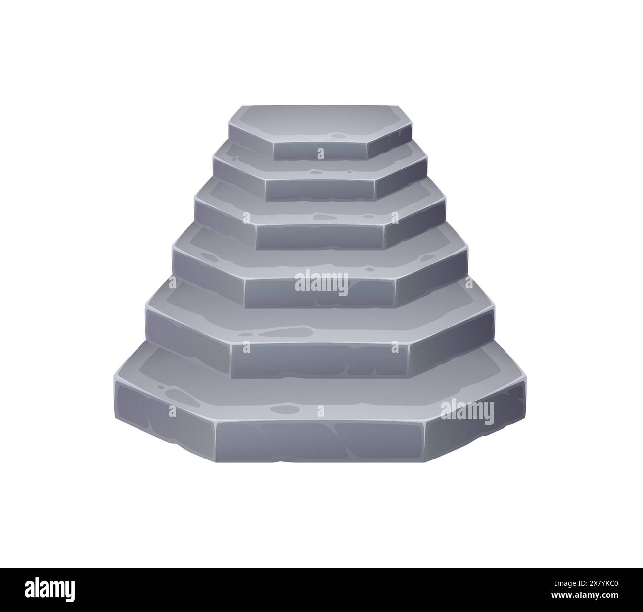 Scalinata in pietra, scalinata rocciosa in stile cartoni animati, simile a una vecchia salita del castello. Scale isolate in pietra vettoriale costruite con lastre di pietra intemperie, architettura medievale o elemento dell'ambiente di gioco Illustrazione Vettoriale