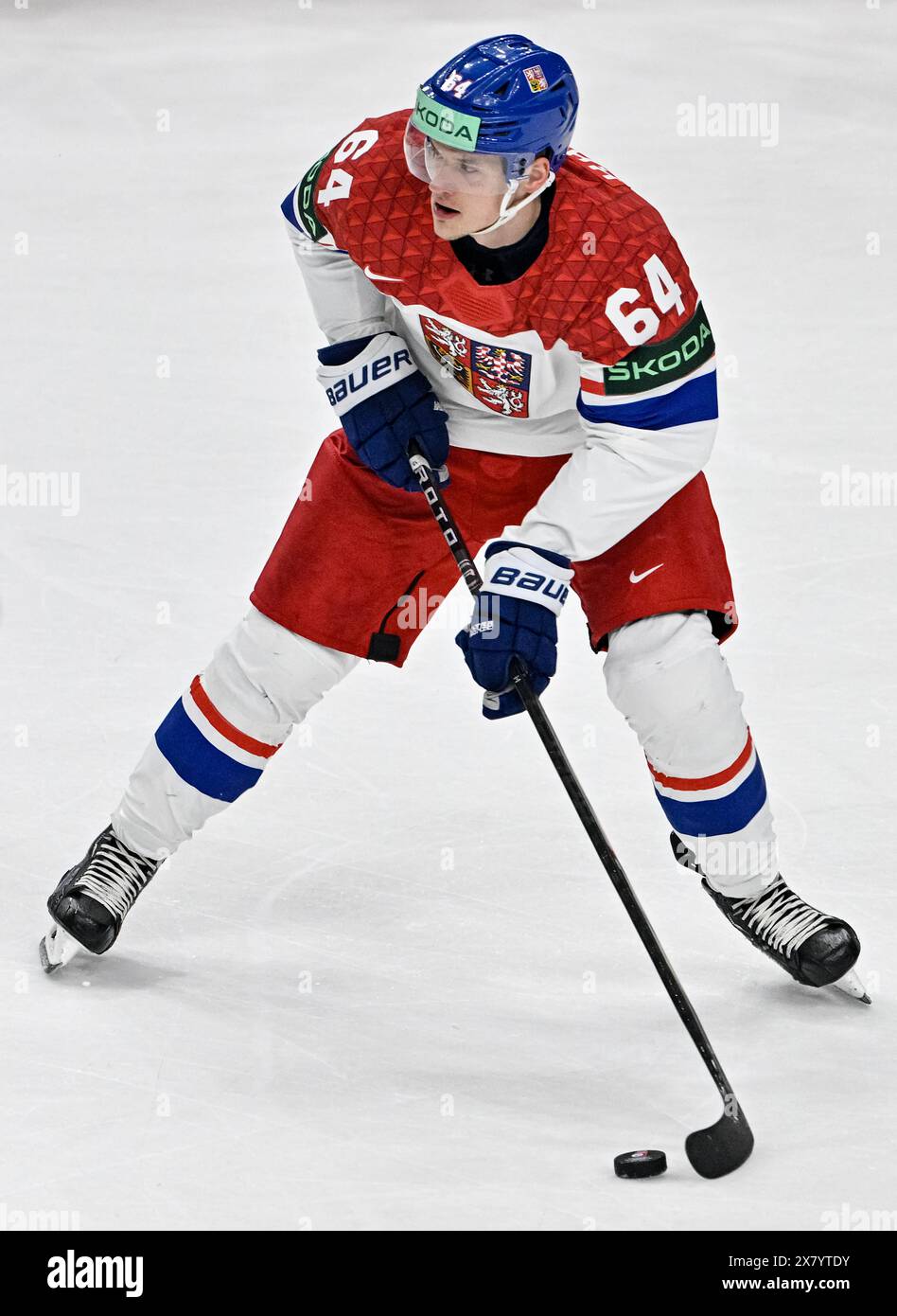 David Kampf della Repubblica Ceca durante il Campionato del mondo IIHF 2024, gruppo A, match Repubblica Ceca vs Canada, a Praga, Repubblica Ceca, il 21 maggio, Foto Stock