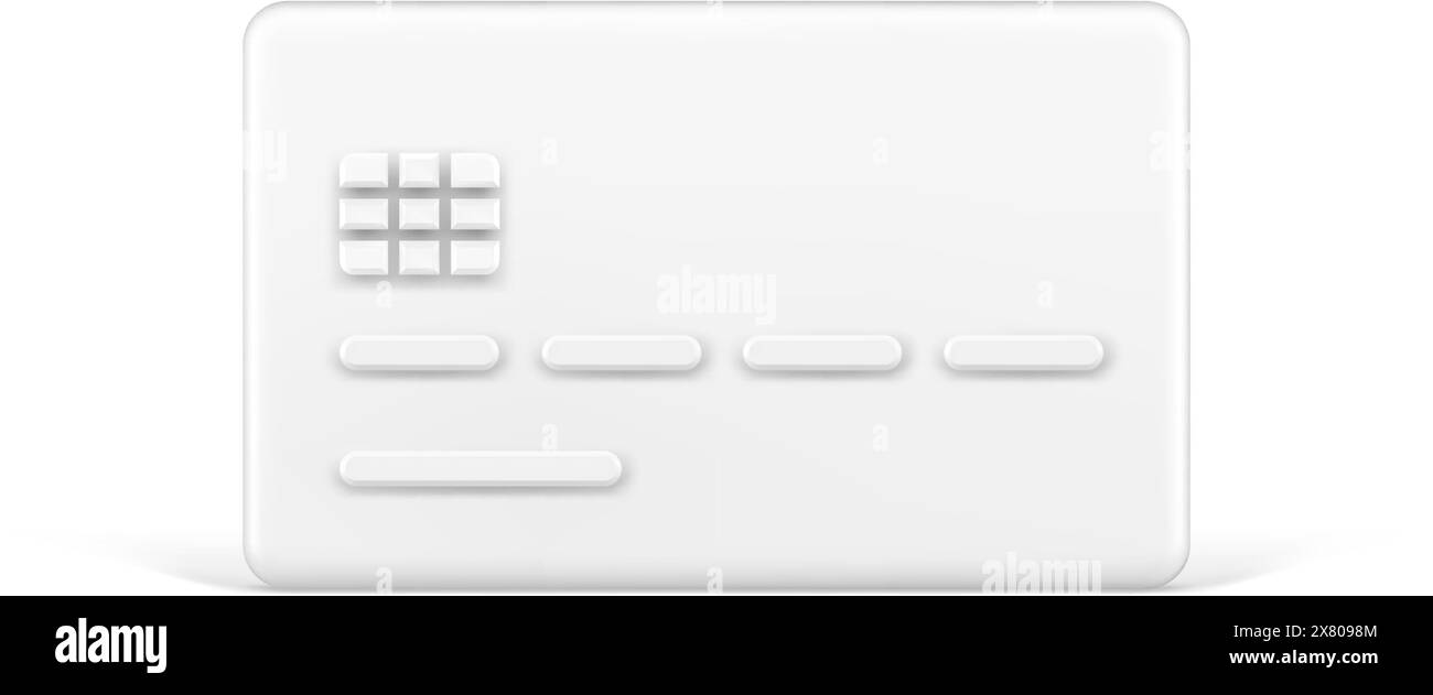 carta di credito 3d bianca. Il pagamento senza contatto in plastica significa con strisce numeriche e chip elettronico. Prelievo di contante da bancomat e pagamenti online. pur Web Illustrazione Vettoriale