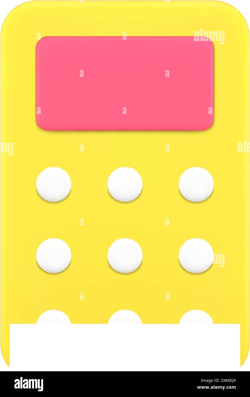 Moderno dispositivo di conteggio giallo per il calcolo di numeri, budget o matematica illustrazione vettoriale di icone 3D. Calcolatrice di apparecchiature elettroniche, cu. Finanziaria Illustrazione Vettoriale