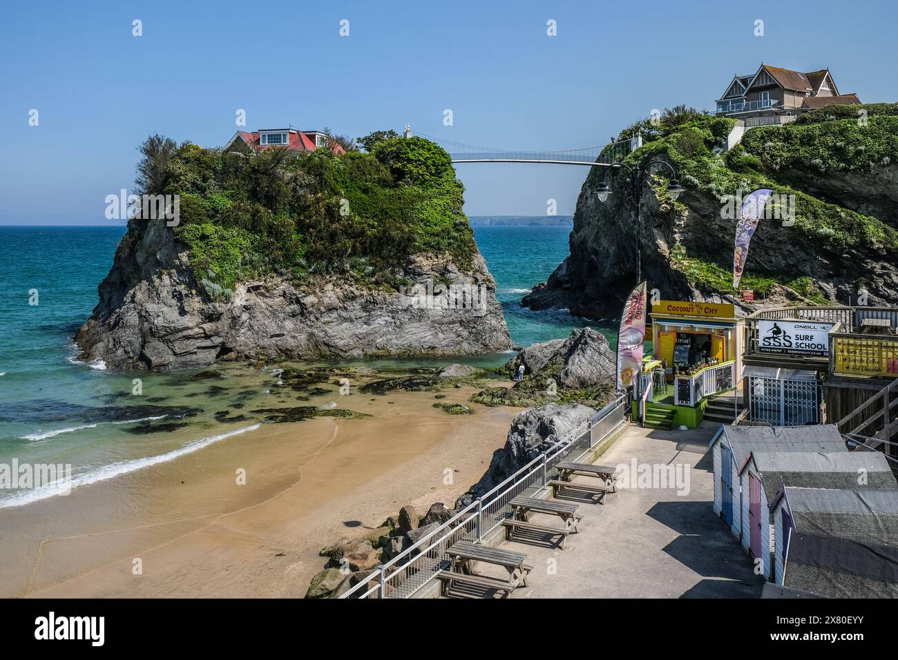 L'isola di Towan Beach a Newquay in Cornovaglia nel Regno Unito. Foto Stock