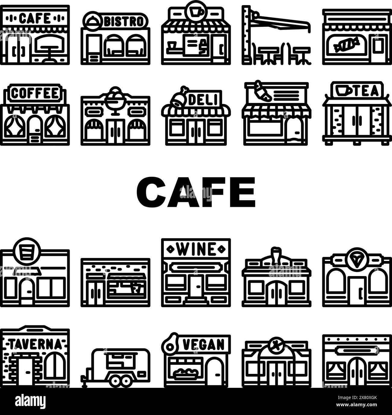 le icone all'aperto della città dei caffè di strada sono vettoriali Illustrazione Vettoriale