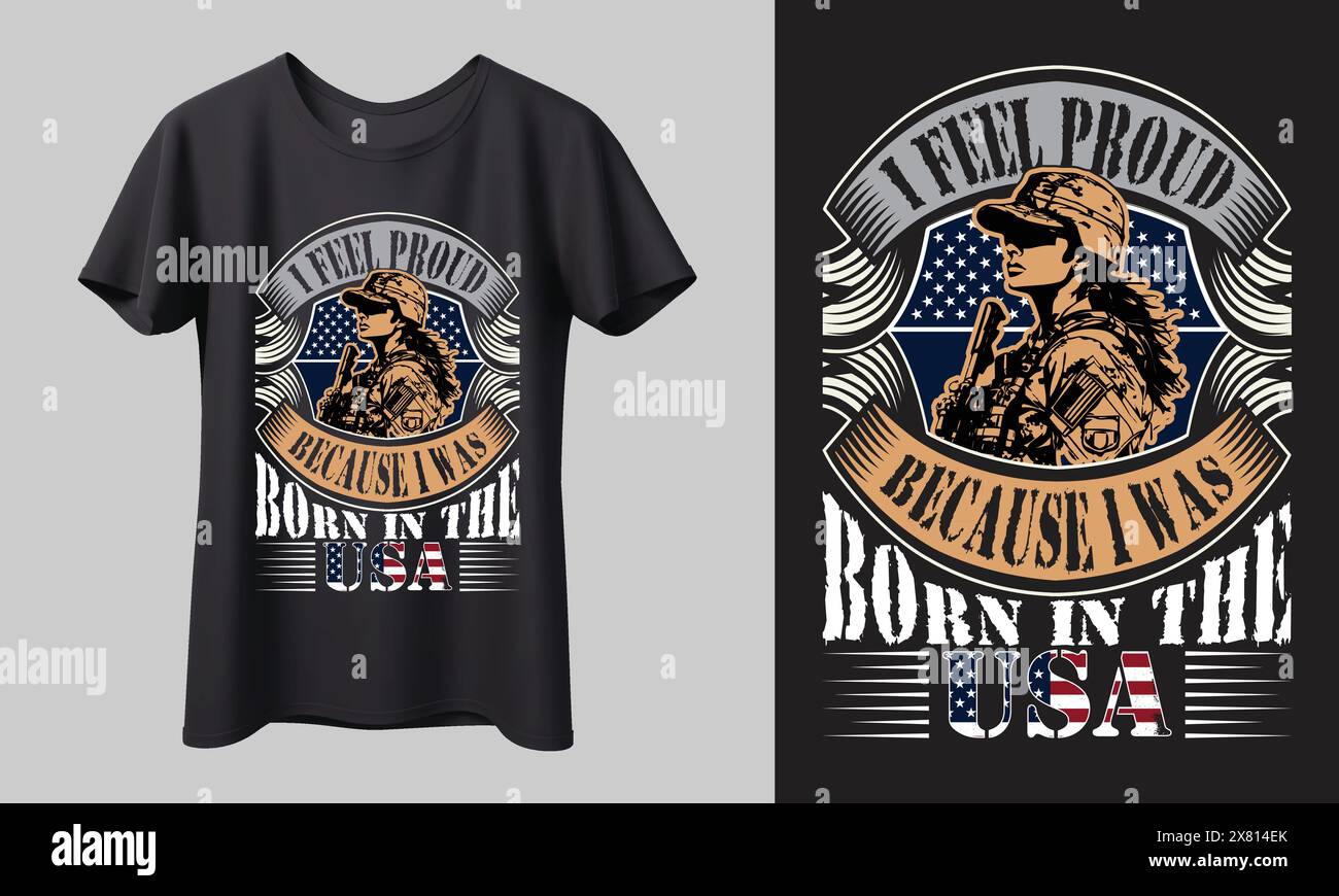 Mi sento orgoglioso perché sono nato negli Stati Uniti Modern 4th di luglio T-shirt design Illustrazione Vettoriale