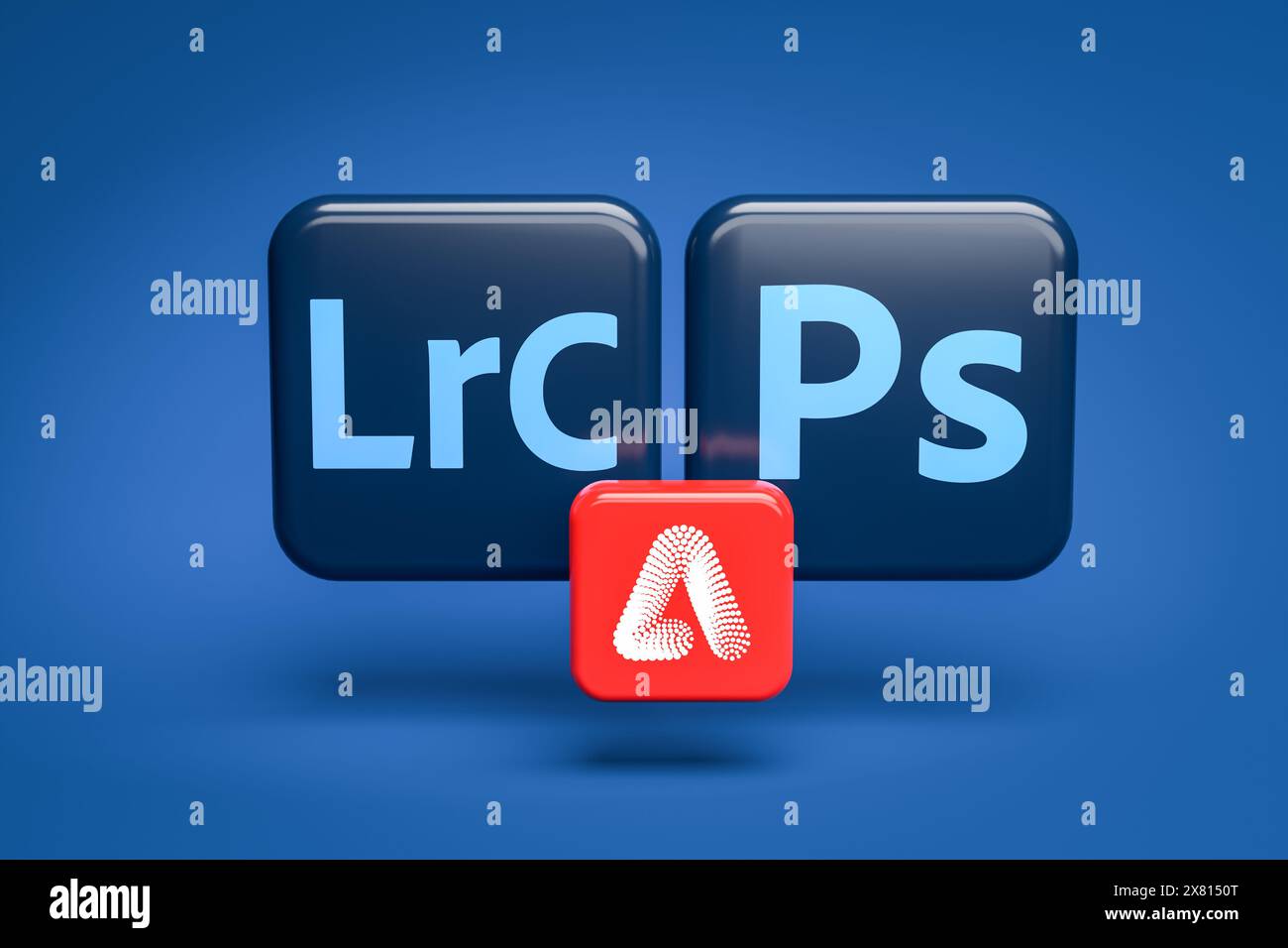 Concetto: Adobe Photoshop e Adobe Lightroom Classic integrano sempre più funzioni di intelligenza artificiale Firefly. Logo di Adobe Photoshop e Lightroom CLA Foto Stock