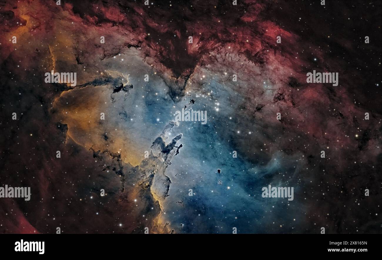 I pilastri della creazione. Elaborato utilizzando i dati di Telescope Live. Foto Stock