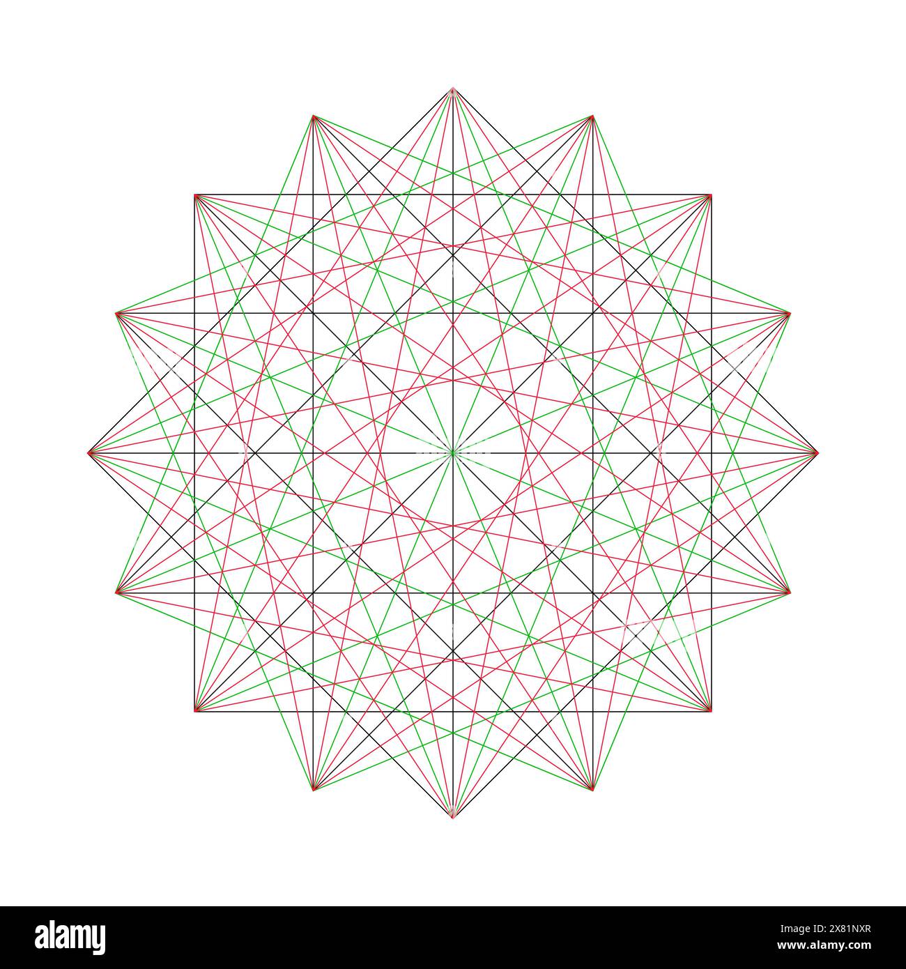 Rosa del vento, vecchio schema della mappa del mare portolan. stella a 16 punte, collegata da linee. Illustrazione Vettoriale