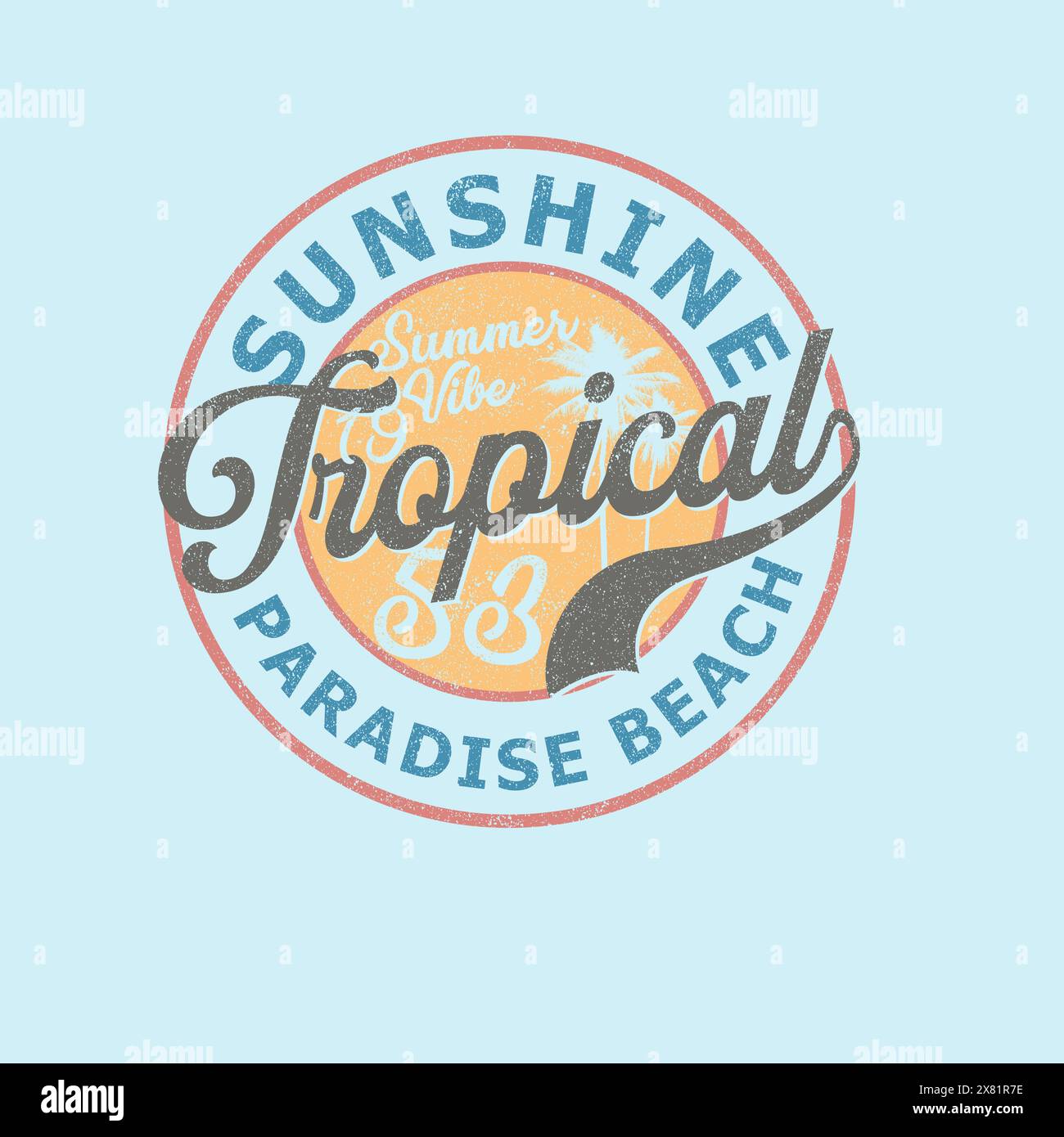 T-shirt effetto grafico in stile "distressed" per il paradiso tropicale del sole Illustrazione Vettoriale