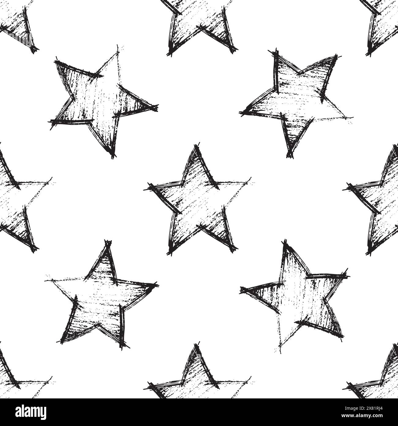 Motivo senza cuciture con stelle nere disegnate a mano. Trama grunge astratta. Illustrazione vettoriale Illustrazione Vettoriale