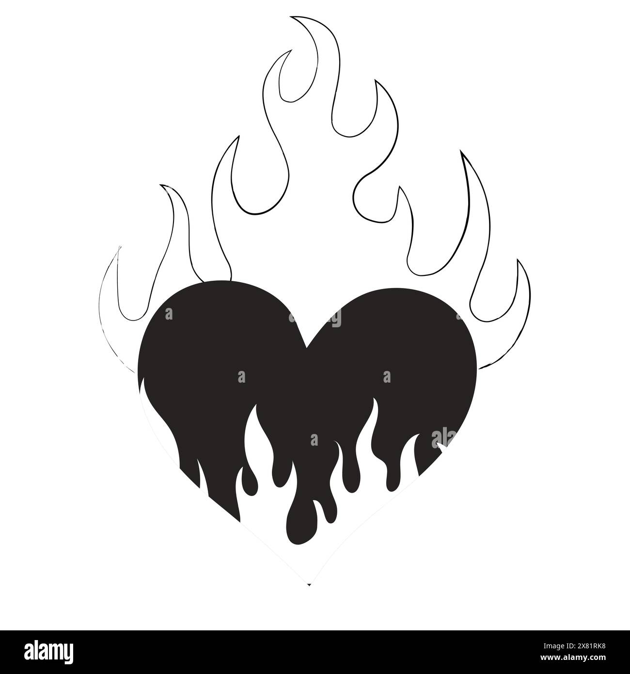 Heart Flame y2k gothic Tattoo neo tribal isolato su sfondo bianco. Decorazione anni '90 retrò, simbolo emo. Amore, forma romantica. Illustrazione vettoriale Illustrazione Vettoriale