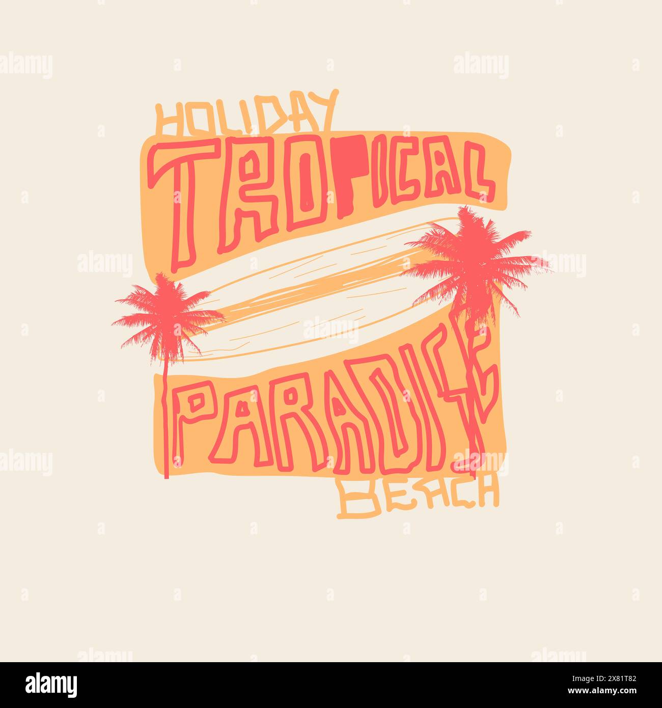 Holiday Tropical Paradise Beach Summer surf design di palme Illustrazione Vettoriale