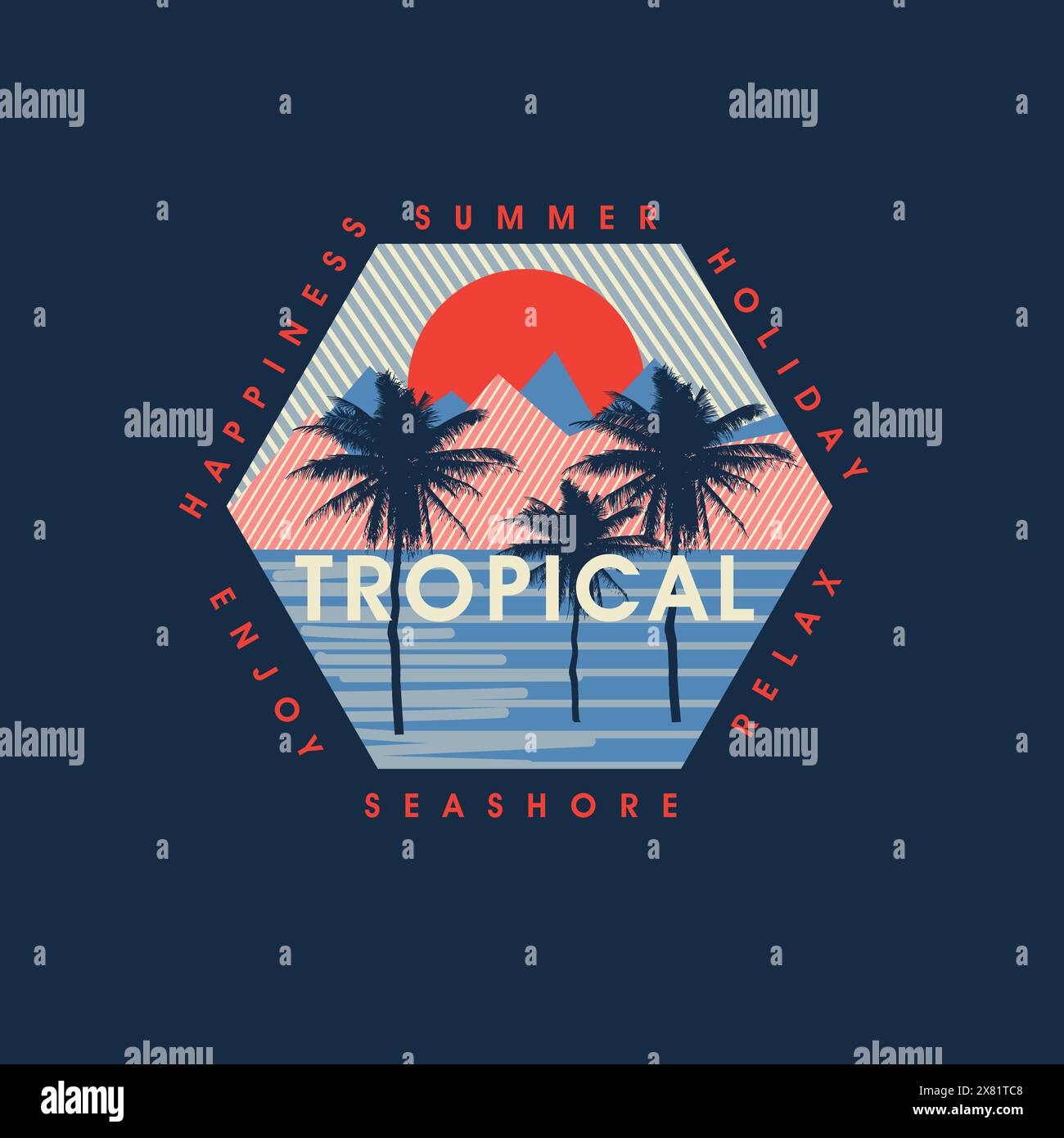 T-shirt con grafica di palme per le vacanze estive in spiaggia Illustrazione Vettoriale