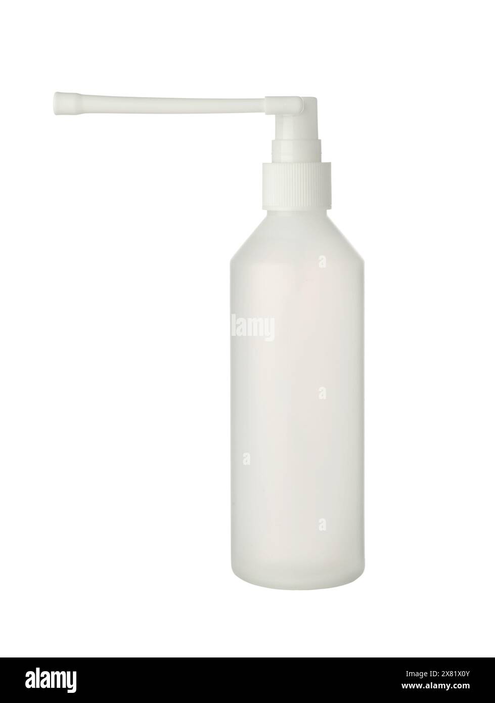 Bottiglia medica in plastica con soluzione medica isolata su bianco. Foto Stock