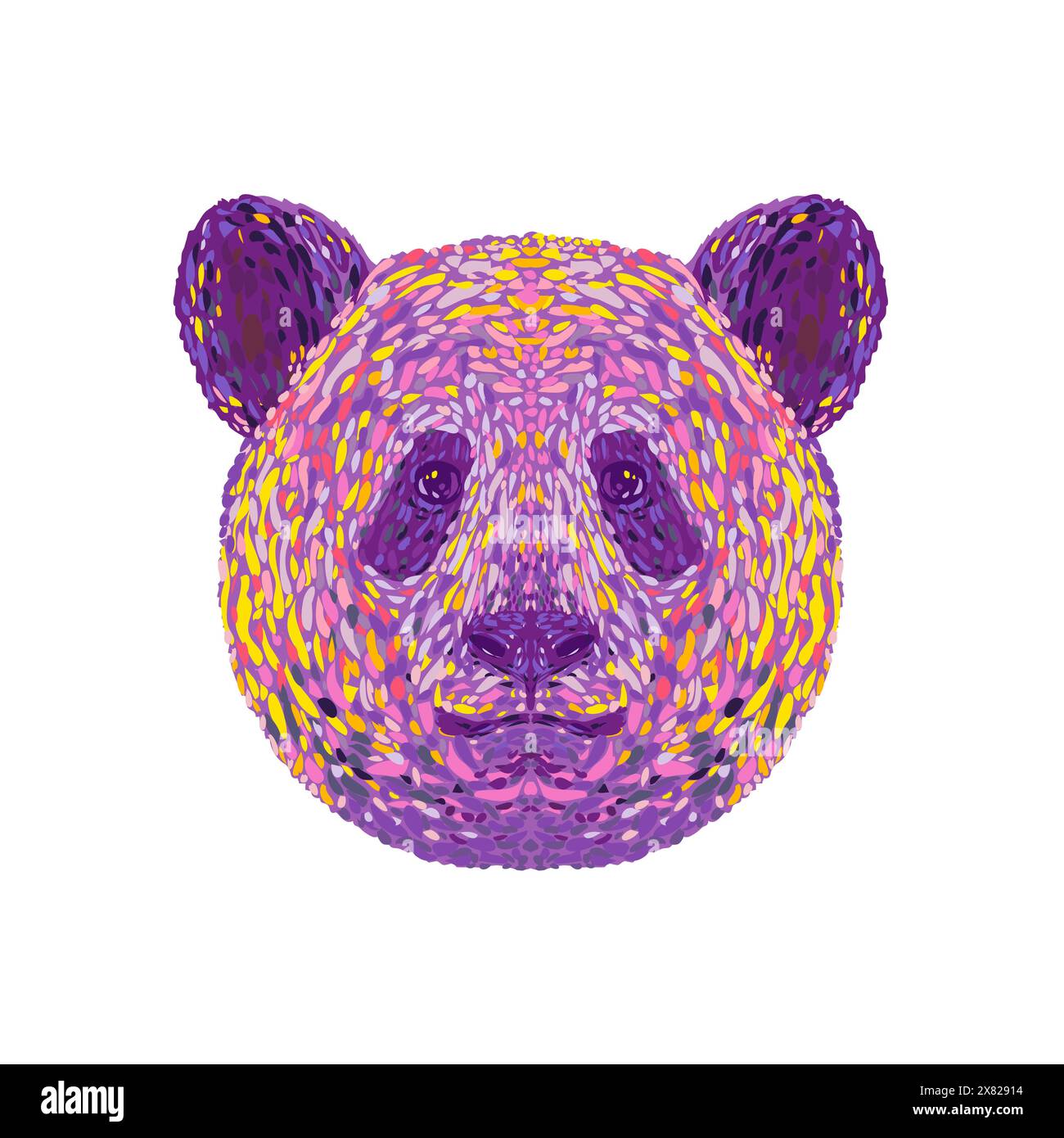 Illustrazione in stile pointillista, impressionista o pop art della testa di un gigante panda Ailuropoda melanoleuca o talvolta orso panda visto di fronte Illustrazione Vettoriale