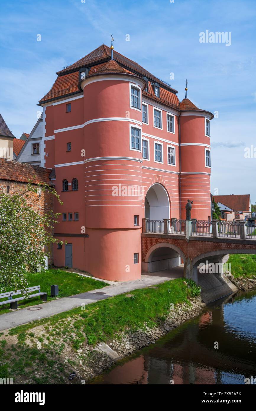 Porta della città di Donauwoerth (Baviera, Germania) chiamata Rieder Tor Foto Stock