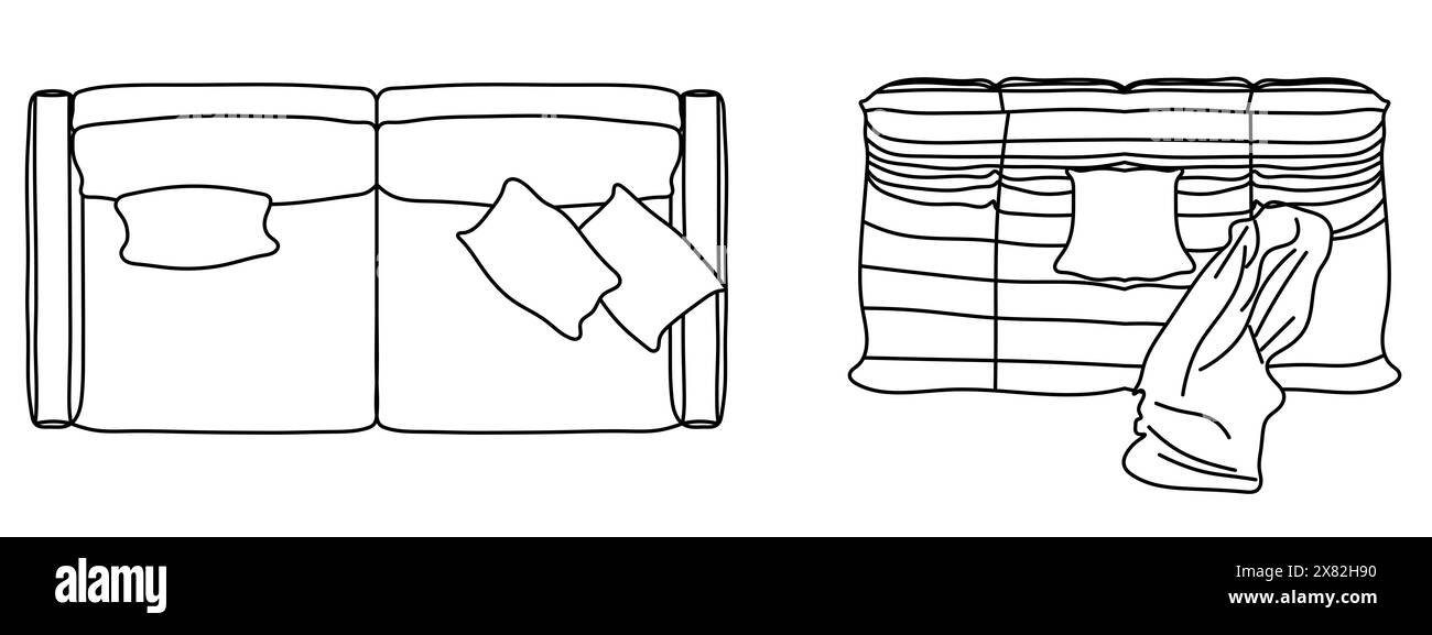 Concetto o set concettuale o collezione di divani amoveseat da diverse prospettive sul bianco. 3d illustrazione come un metahor per l'architettura e in Foto Stock