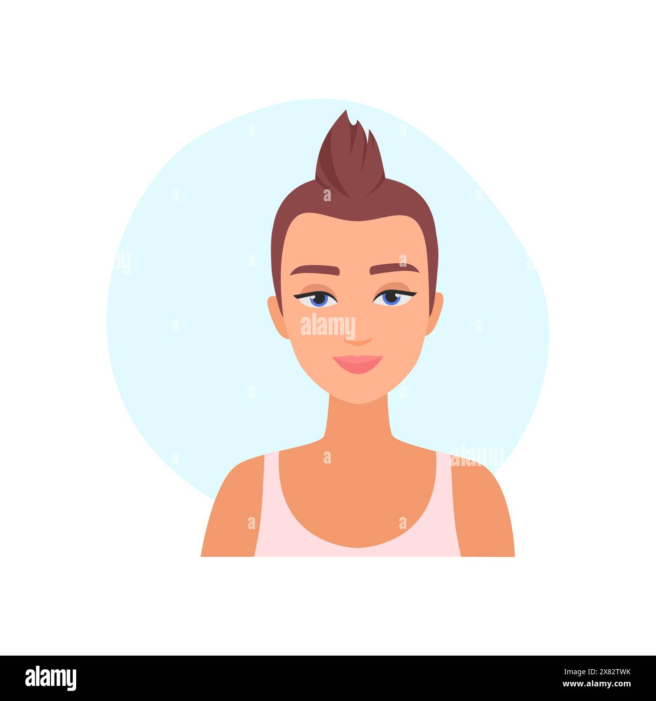 Profilo di una donna sui social media con capelli corti marroni e illustrazione vettoriale del sorriso Illustrazione Vettoriale