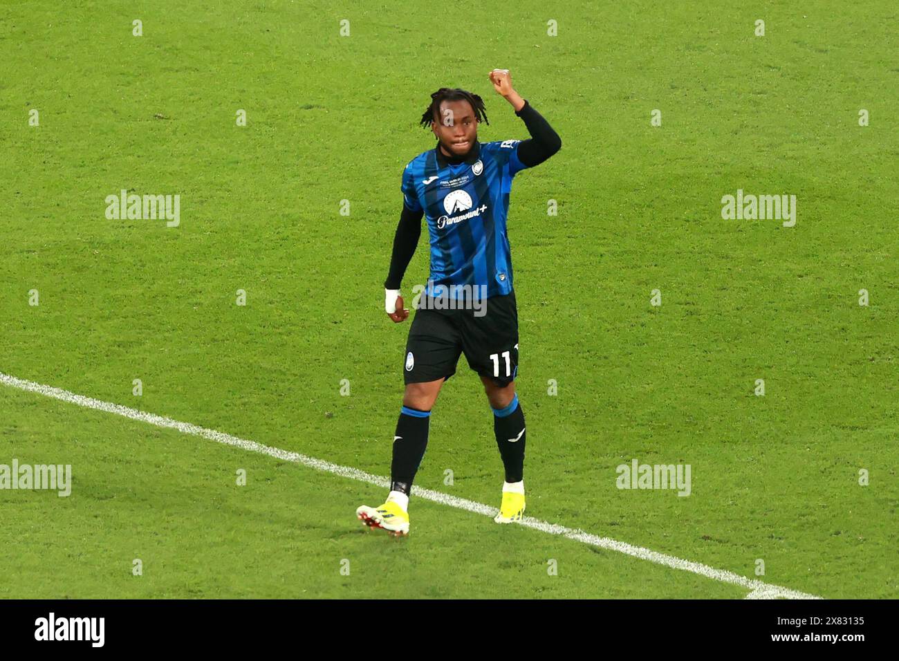 Ademola Lookman dell'Atalanta celebra il terzo gol della squadra e la tripletta durante la finale di UEFA Europa League all'Aviva Stadium di Dublino. Data foto: Mercoledì 22 maggio 2024. Foto Stock