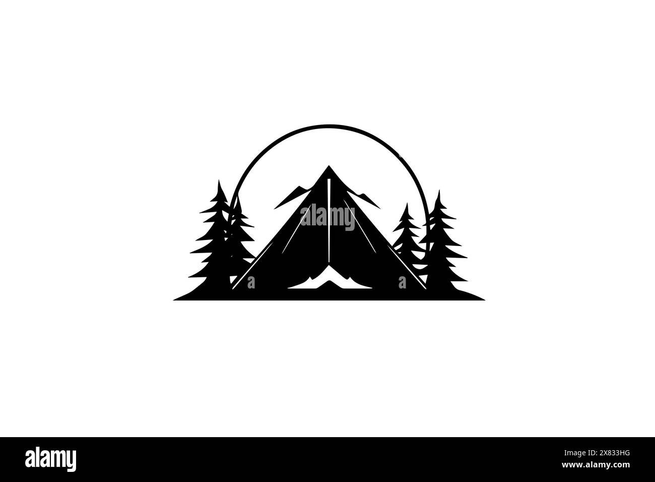Vintage Summit Explorer: Iconico logo di montagna e albero per avventure all'aperto. Illustrazione Vettoriale