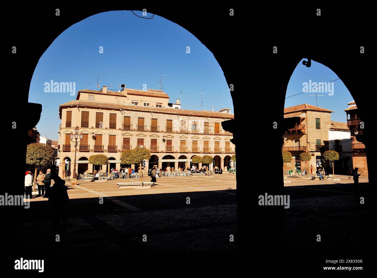 Piazza principale di Villanueva de los Infantes, Ciudad Real, Spagna Foto Stock