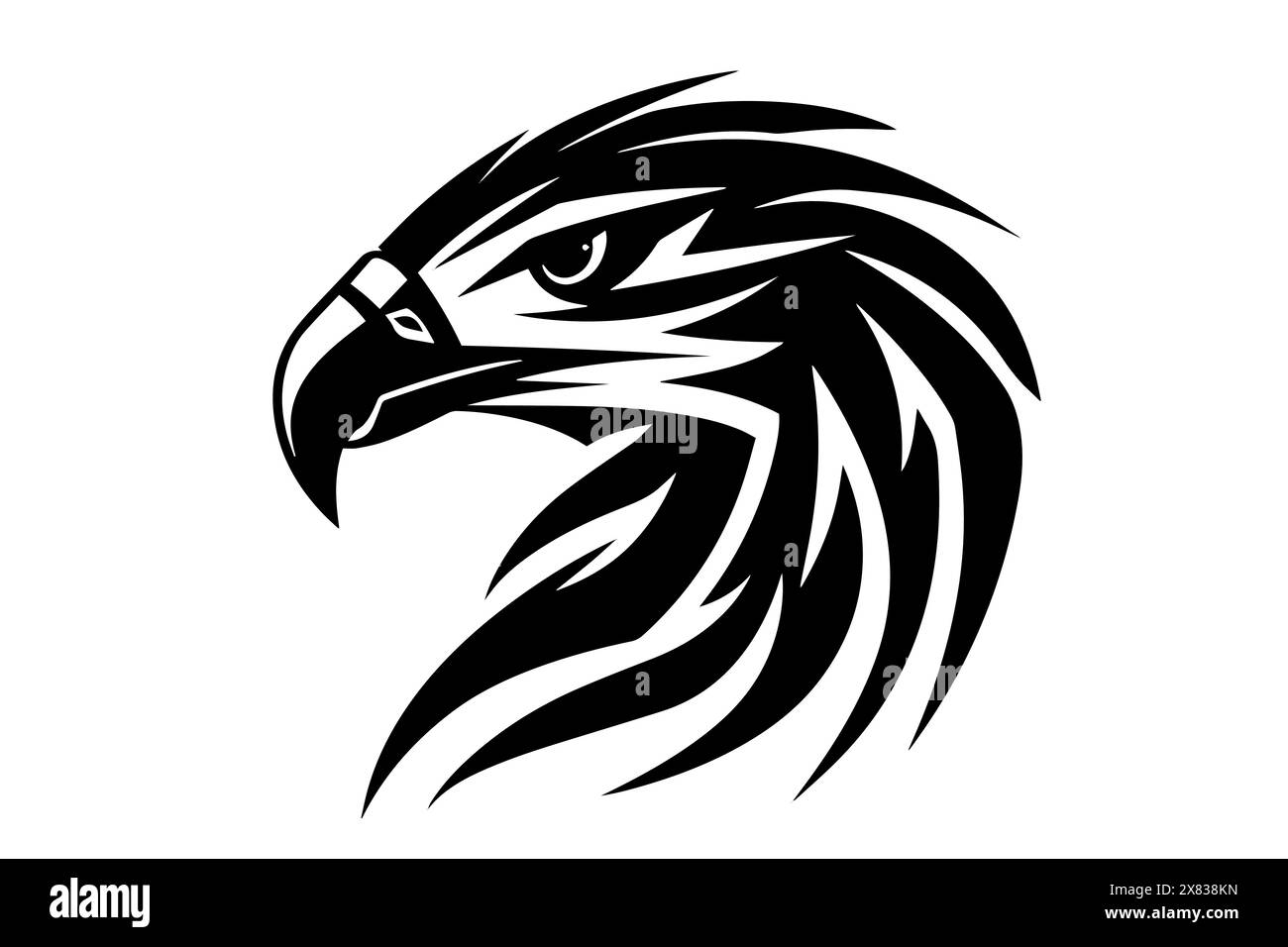 Logo Eagle Emblem: Icona astratta Falcon Head Vector in bianco e nero. Illustrazione Vettoriale