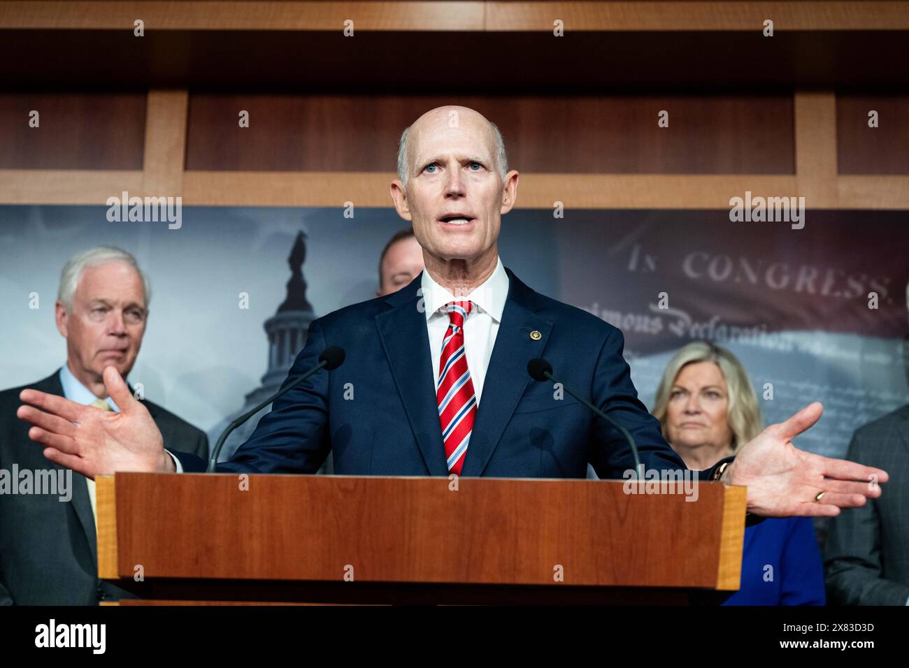 Washington, Stati Uniti. 22 maggio 2024. Il senatore degli Stati Uniti Rick Scott (R-FL) parla del confine meridionale in una conferenza stampa al Campidoglio degli Stati Uniti. (Foto di Michael Brochstein/Sipa USA) credito: SIPA USA/Alamy Live News Foto Stock