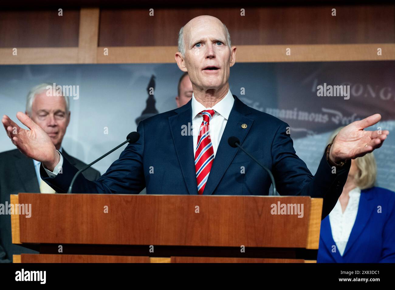 Washington, Stati Uniti. 22 maggio 2024. Il senatore degli Stati Uniti Rick Scott (R-FL) parla del confine meridionale in una conferenza stampa al Campidoglio degli Stati Uniti. (Foto di Michael Brochstein/Sipa USA) credito: SIPA USA/Alamy Live News Foto Stock