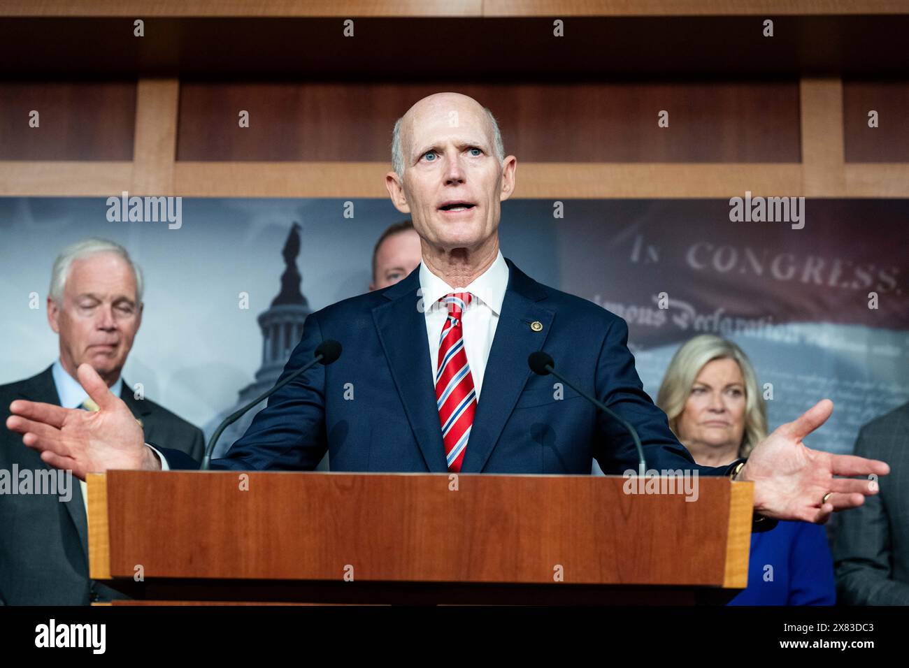 Washington, Stati Uniti. 22 maggio 2024. Il senatore degli Stati Uniti Rick Scott (R-FL) parla del confine meridionale in una conferenza stampa al Campidoglio degli Stati Uniti. (Foto di Michael Brochstein/Sipa USA) credito: SIPA USA/Alamy Live News Foto Stock