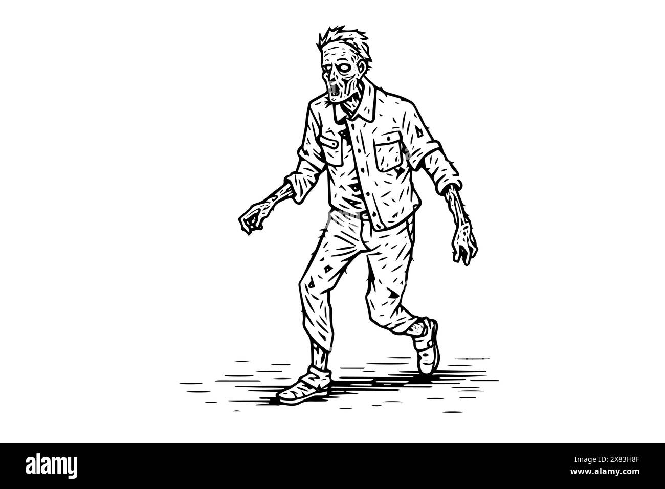 Horror Vector of Walking Dead: Vintage Illustration of Zombie Apocalypse. Illustrazione Vettoriale