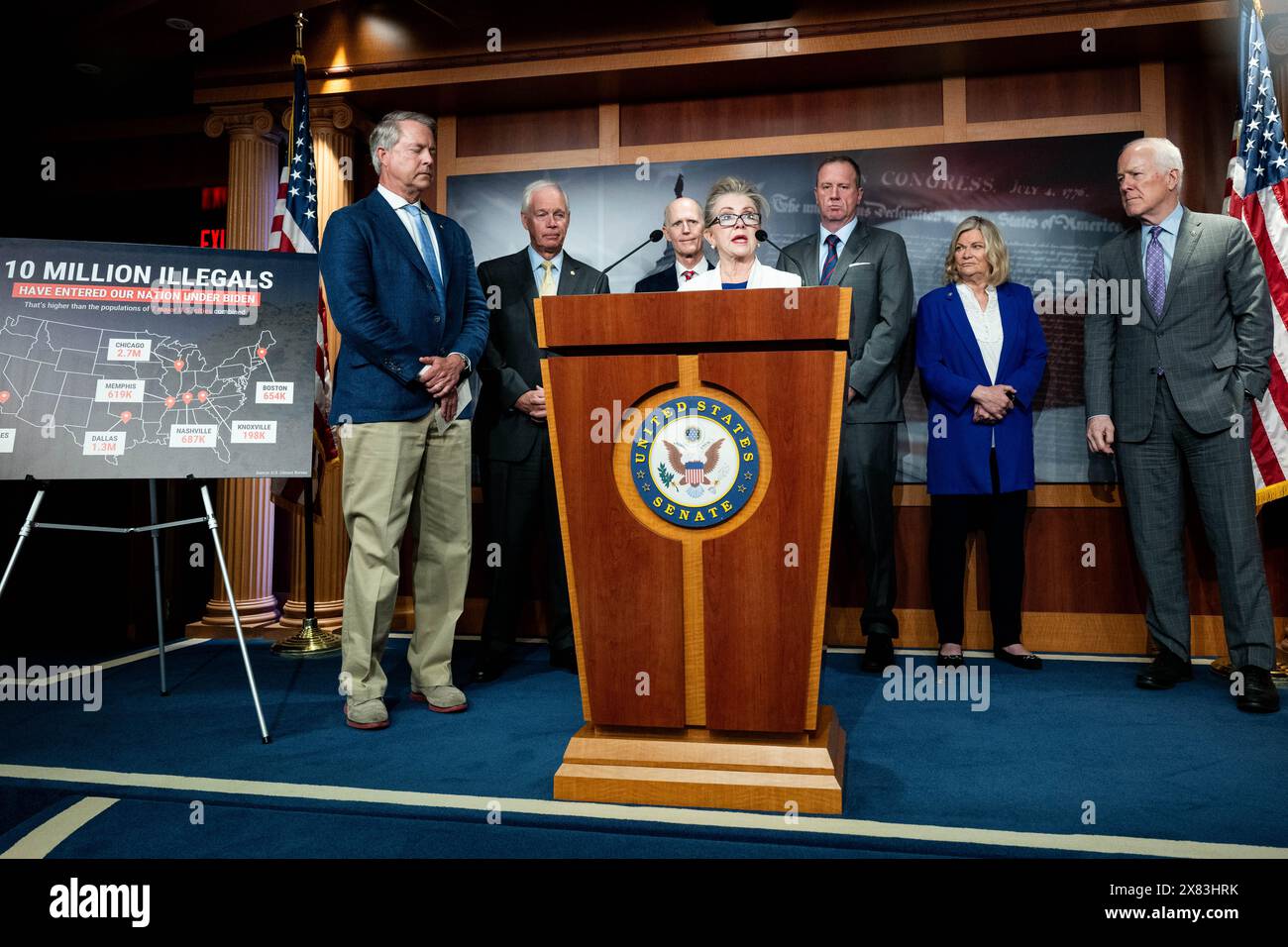 Washington, Stati Uniti. 22 maggio 2024. La senatrice statunitense Marsha Blackburn (R-TN) parla del confine meridionale in una conferenza stampa al Campidoglio degli Stati Uniti. Credito: SOPA Images Limited/Alamy Live News Foto Stock
