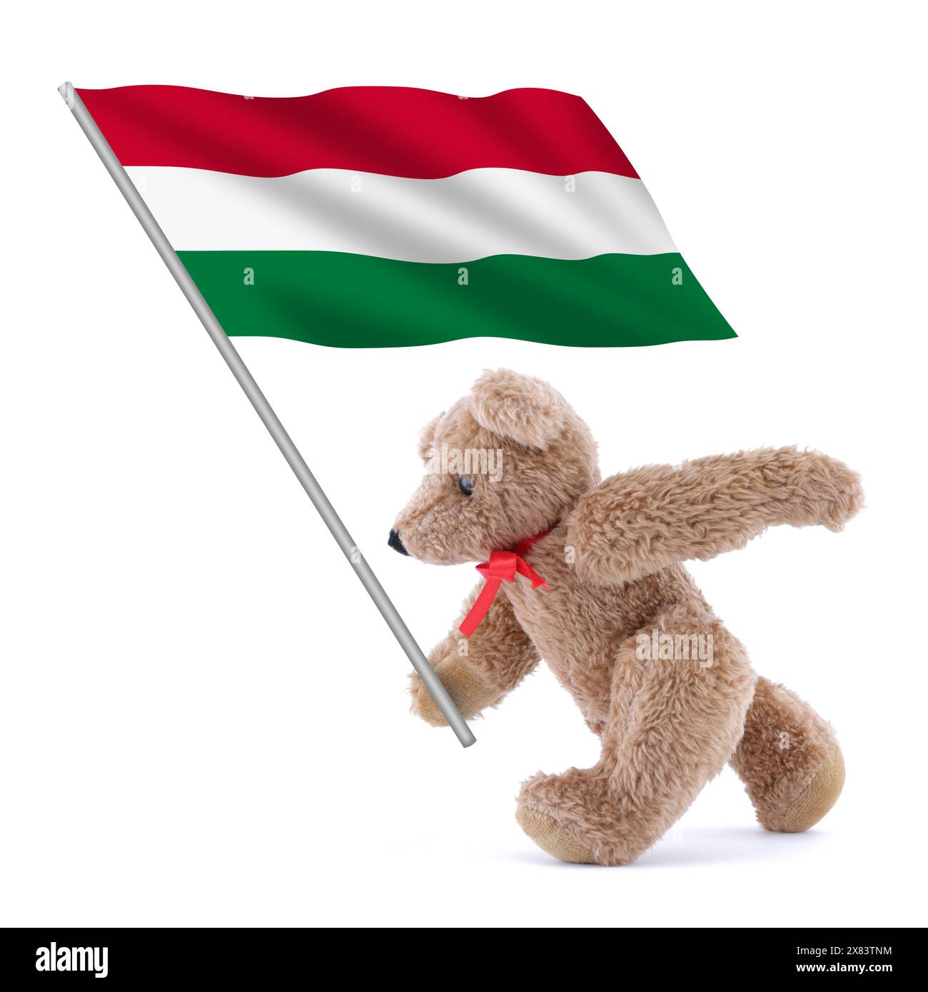 La bandiera ungherese è trasportata da un simpatico orsacchiotto Foto Stock