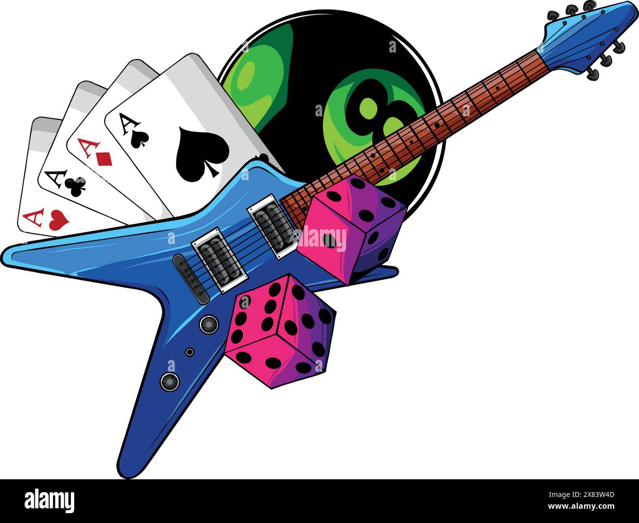 Disegna un disegno di illustrazione vettoriale per chitarra elettrica colorata Illustrazione Vettoriale