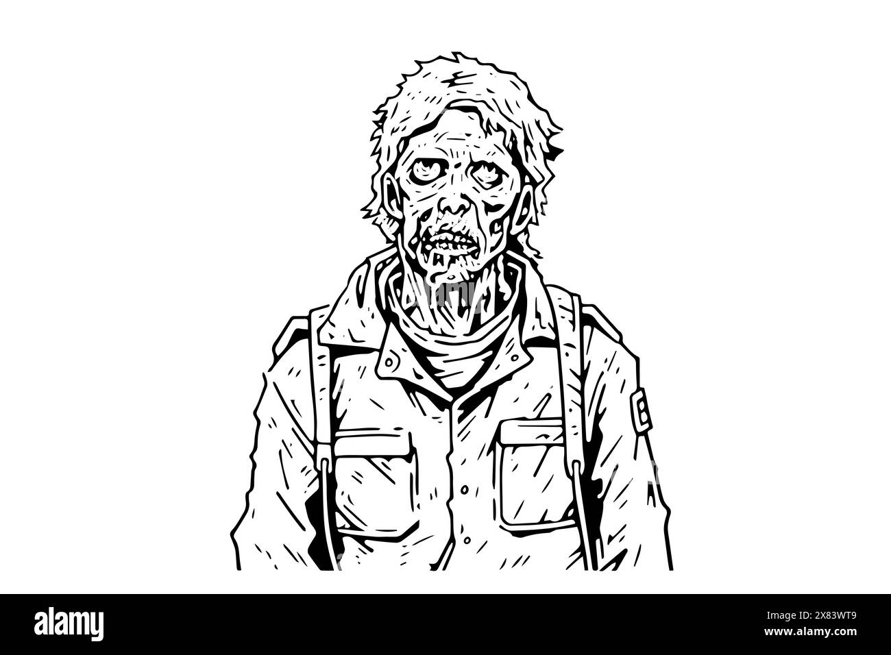 Horror Vector of Walking Dead: Vintage Illustration of Zombie Apocalypse. Illustrazione Vettoriale
