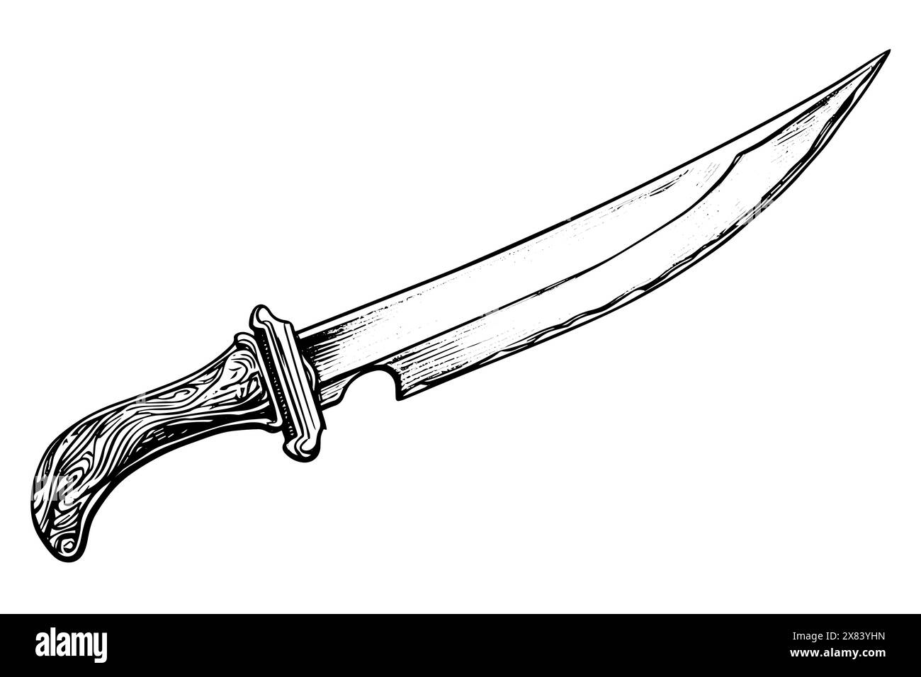 Vintage Dagger or Sword: Illustrazione vettoriale disegnata a mano in stile medievale inciso. Illustrazione Vettoriale