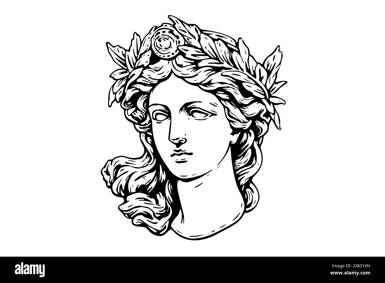 Afrodite testa disegnata a mano con inchiostro. Illustrazione vettoriale incisa. Illustrazione Vettoriale