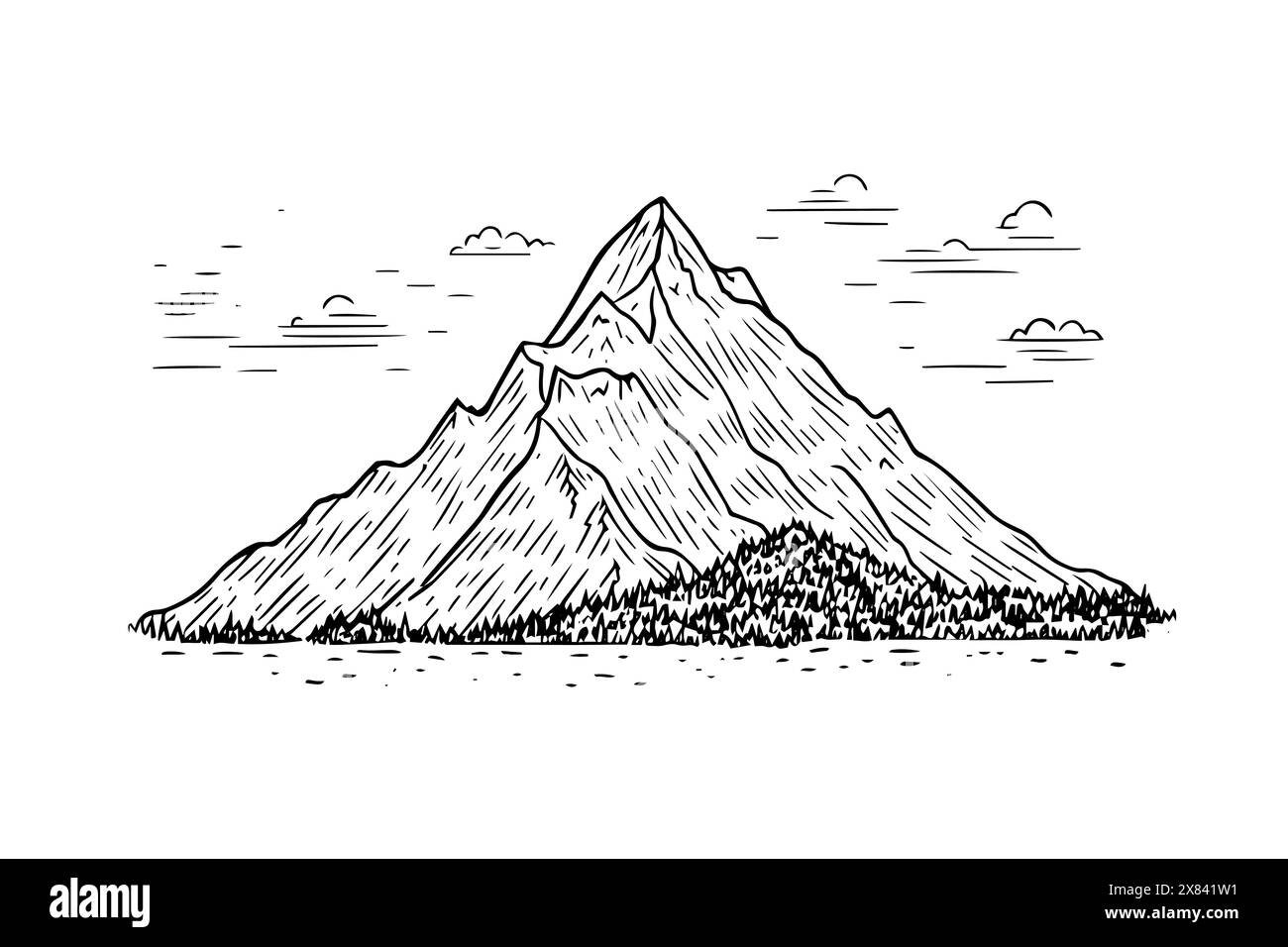 Vintage Mountain Landscape Sketch: Illustrazione Vectror disegnata a mano delle Montagne Rocciose. Illustrazione Vettoriale