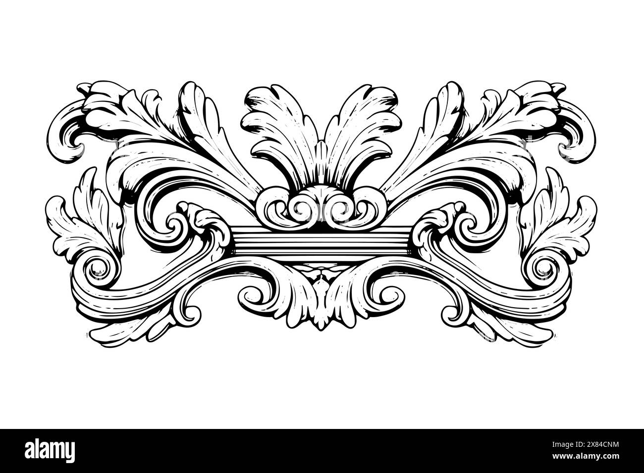 Decorazione barocca d'epoca: Intricate illustrazioni vettoriali dell'elemento Architectural stucco Details. Illustrazione Vettoriale