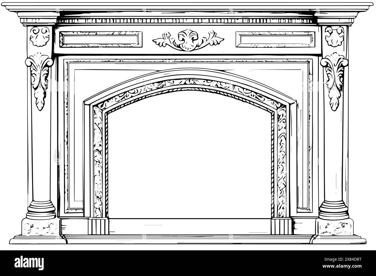 Cornici architettoniche vintage: Disegni ad arco barocco e gotico in schizzi vettoriali dettagliati. Illustrazione Vettoriale