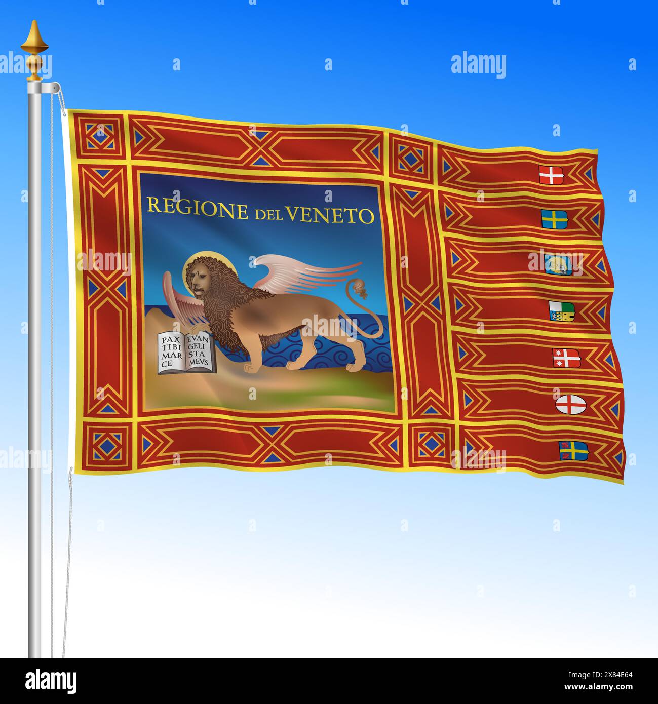 Veneto, bandiera regionale ufficiale ondeggiante, regione Veneto, Italia, illustrazione vettoriale Illustrazione Vettoriale