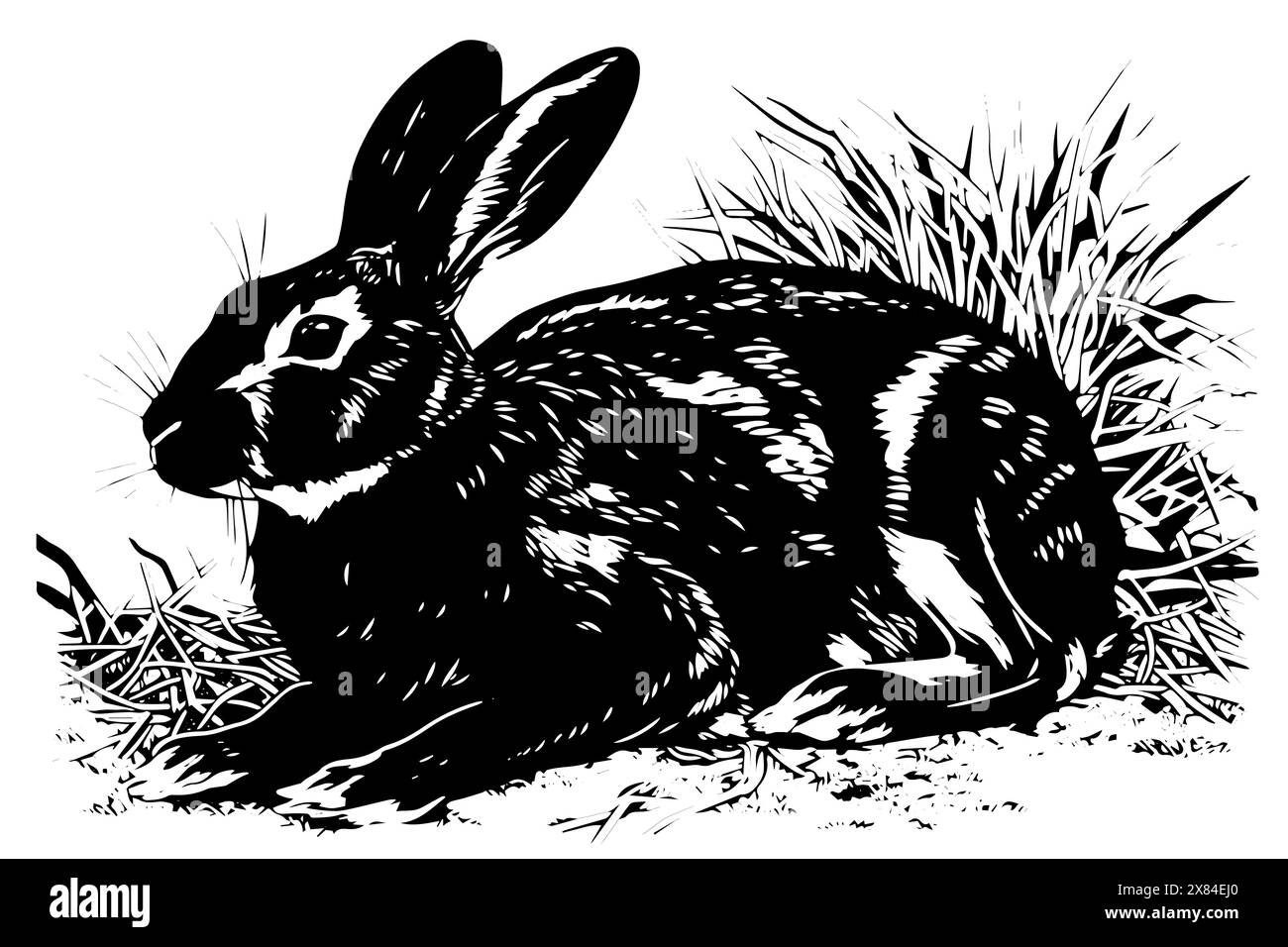 Coniglio pasquale d'epoca e illustrazione floreale: Coniglietto inciso in un giardino primaverile. Illustrazione Vettoriale