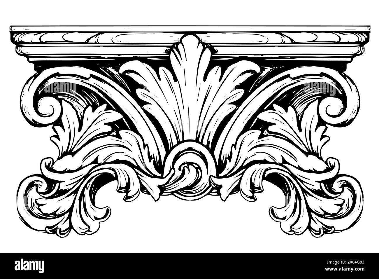 Decorazione barocca d'epoca: Intricate illustrazioni vettoriali dell'elemento Architectural stucco Details. Illustrazione Vettoriale