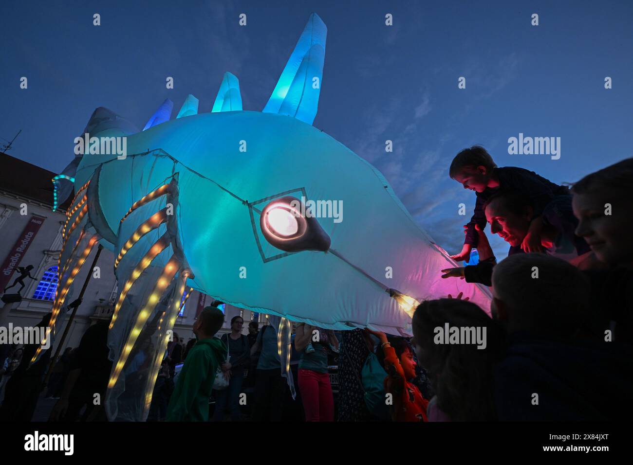 Brno, Repubblica Ceca. 22 maggio 2024. L'installazione teatrale all'aperto intitolata i visitatori (Navstevnici) con burattini luccicanti di animali marini e creature notturne del Teatro V.O.S.A. si è svolta a Brno, Repubblica Ceca, il 22 maggio 2024. L'installazione fa parte del programma del festival Theatre World Brno 2024. Crediti: Vaclav Salek/CTK Photo/Alamy Live News Foto Stock