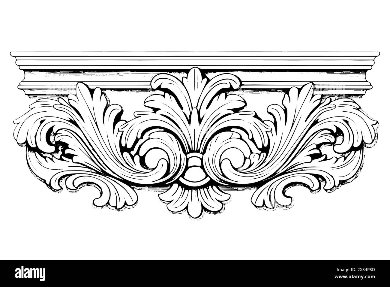 Decorazione barocca d'epoca: Intricate illustrazioni vettoriali dell'elemento Architectural stucco Details. Illustrazione Vettoriale