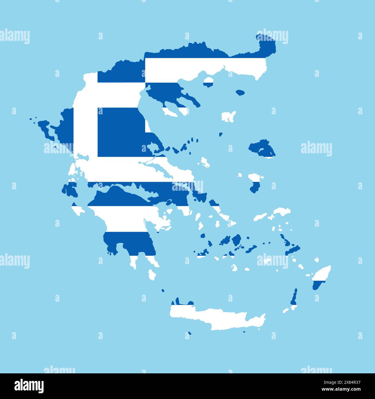 Mappa della Grecia nei colori della bandiera nazionale. Illustrazione della mappa del paese europeo. Foto Stock